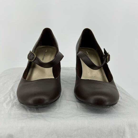 Vintage 90s y2k Women's Brown Lower East Side Buckle Mary Jane Heel Pumps Sz 9M - Picture 2 of 7